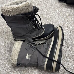 Sorel Gray and Cream Lace-Up Sherpa Winter Boots